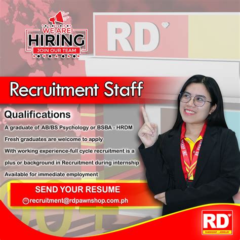rd pawnshop hiring|RD PAWNSHOP, INC. Careers and Employment .